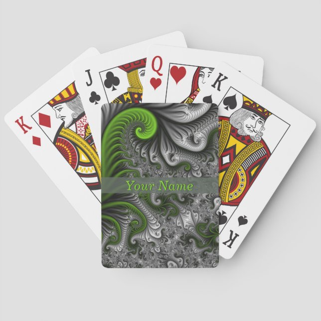 Fantasy World Green und Graue Abstrakte Fraktal Na Spielkarten (Rückseite)