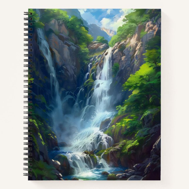 Fantasy World Waterfall Notizbuch (Vorderseite)