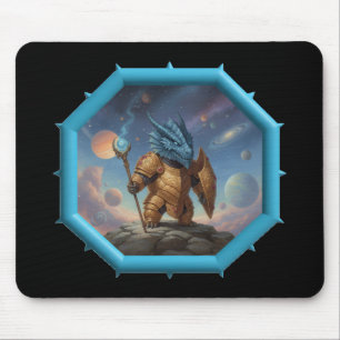 Fantasybild kleiner blauer Drache in Bronze-Rüstun Mousepad