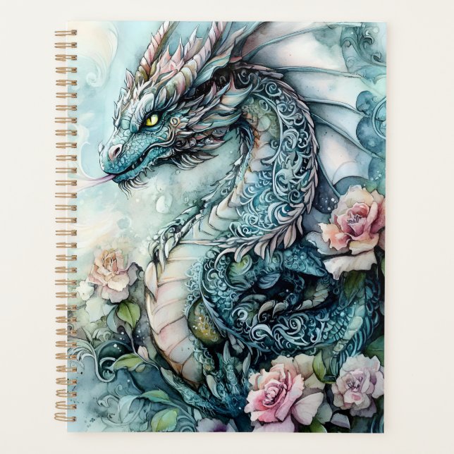 Fantasydrache umgeben von Rosen Planer (Vorderseite)