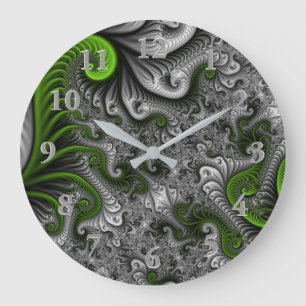 Fantasywelt grün und grau abstrakte Fraktalkunst Große Wanduhr
