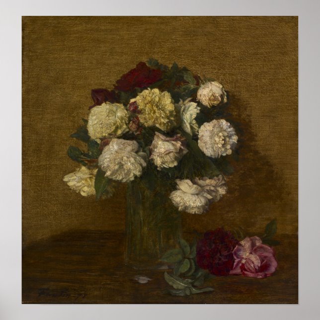 Fantin-Latour - Rose in einer Vase Poster (Vorne)