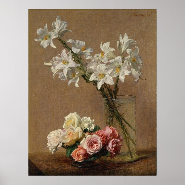 Fantin-Latour - Rose und Lilien Poster (Vorne)