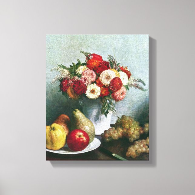 Fantin-Latour - Stillleben mit Blume und Obst Leinwanddruck (Vorderseite)