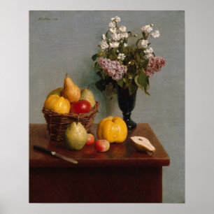 Fantin Latour - Stillleben mit Blume und Obst Poster