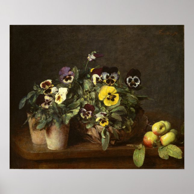 Fantin Latour - Stillleben mit Stiefmütterchen Poster (Vorne)