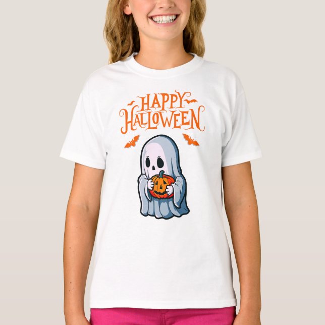 Fantôme d'Halloween avec t-shirt Citrouille (Devant)
