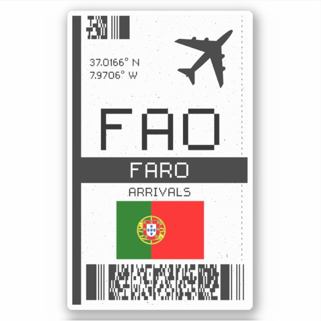 FAO Faro Boarding Pass - Portugal Reisen Aufkleber (Vorderseite)