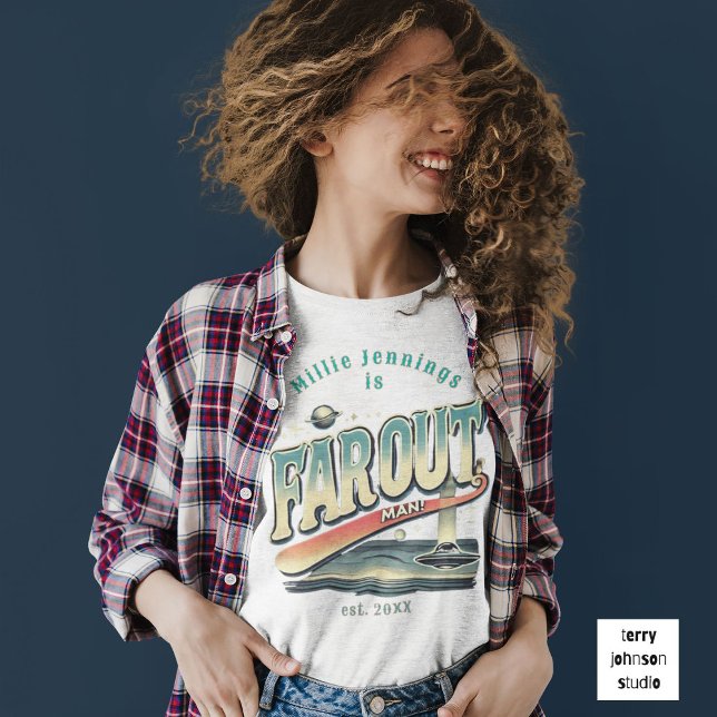 Far Out Man Retro 60er Slogan Personalisiert T-Shirt (Von Creator hochgeladen)