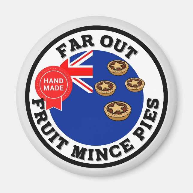 Far out New Zealand Obstminzpies Magnet (Vorne)