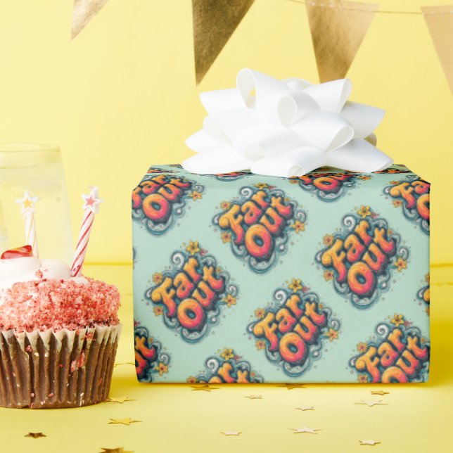 Far Out Retro 70er Psychedelic Groovy Hippie Geschenkpapier (Geburtstagsparty)