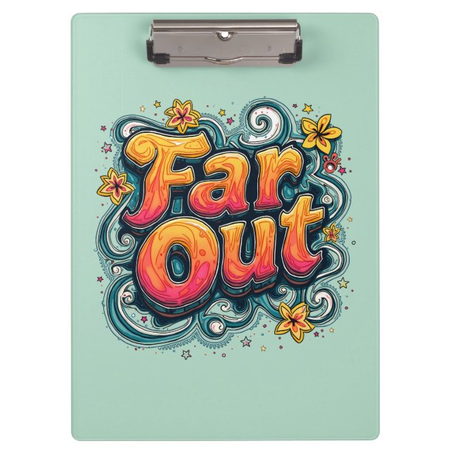 Far Out Retro 70er Psychedelic Groovy Hippie Klemmbrett (Vorderseite)