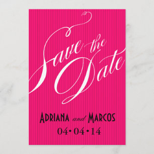 Farb-Pop Pinstripe Signature Save Date fuchsia Einladung