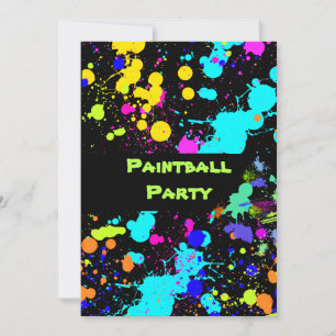 Farb-Spritzer, Faux-Neon, Paintball-Einladung Einladung