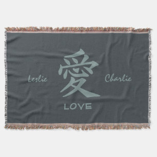 Farb- u. Textthrowdecke der Kanji-Liebe Decke