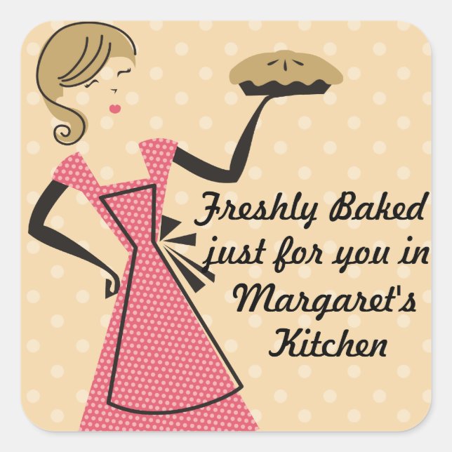 Farbbäckerei Retro Backkuchen Mädchen Quadratischer Aufkleber (Vorderseite)