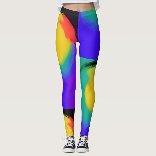 Farbball abstrakter Kunstgelb-grüner Indianerzwerg Leggings (Vorderseite)