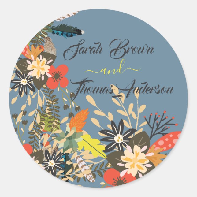 FARBBBLAUE BOHO RUNDER AUFKLEBER (Vorderseite)