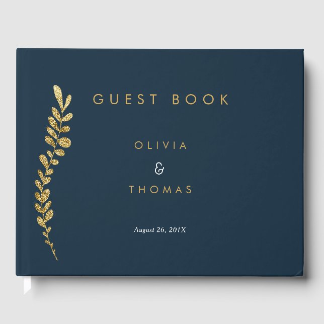 Farbbearbeitbare Imitate Gold Leaf Wedding Gästebu Gästebuch (Vorderseite)