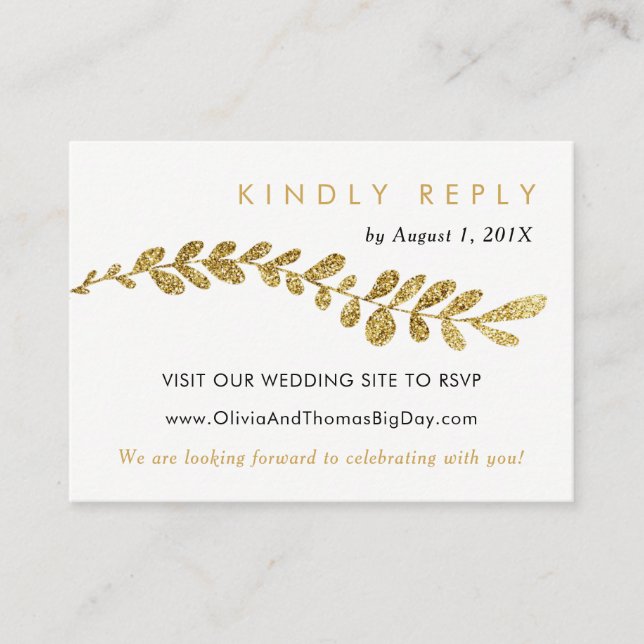Farbbearbeitbare Imitate Gold Leaf Wedding RSVP Ca Begleitkarte (Vorderseite)
