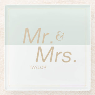 Farbbearbeitbare minimalistische moderne Hochzeit  Glasuntersetzer