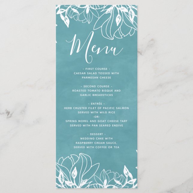 Farbbearbeitbares Hintergrundmenü für Hochzeiten i Menükarte (Vorderseite)