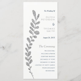 Farbbearbeitbares Silber Leaf Wedding Programm