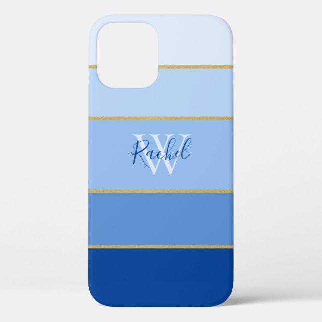 Farbbereiche des Mit Monogramm Blue Ombre-Farbbloc Case-Mate iPhone Hülle (Rückseite)