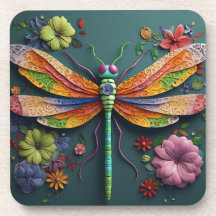 FARBBIGE 3D-BLICK DRAGONFLY & BLUME
