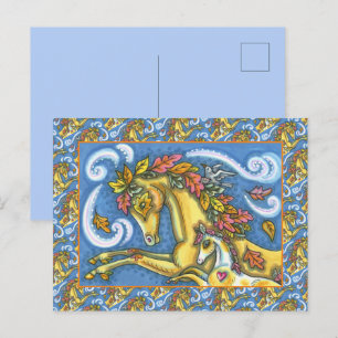 FARBBIGE AUTUMENSTÜTZE AUF WHIMSICAL PORSE & COLT POSTKARTE
