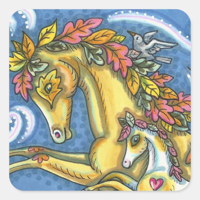 FARBBIGE AUTUMENSTÜTZE AUF WHIMSICAL PORSE & COLT QUADRATISCHER AUFKLEBER (Vorderseite)