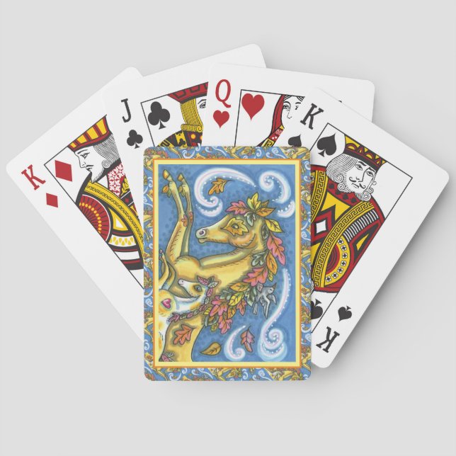 FARBBIGE AUTUMENSTÜTZE AUF WHIMSICAL PORSE & COLT SPIELKARTEN (Rückseite)