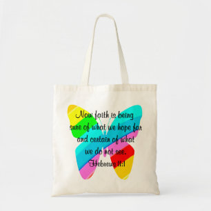 FARBBIGE HEBREWS 11:1-BUTTERFLY-DESIGN TRAGETASCHE