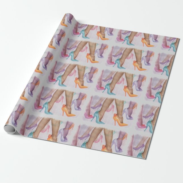 FARBBIGE MÄDCHEN-HI-HEELSE GESCHENKPAPIER (Ungerollt)