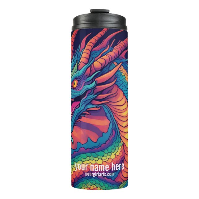 FARBBIGER DRAGON UND SKALEN THERMOSBECHER (Vorderseite)