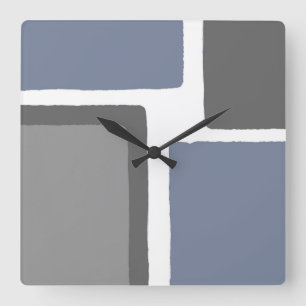 Farbblock Blau und Grau Minimalistisch Quadratische Wanduhr