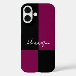 Farbblock Burgundy Schwarzer Minimaler Individuell iPhone 16 Hülle