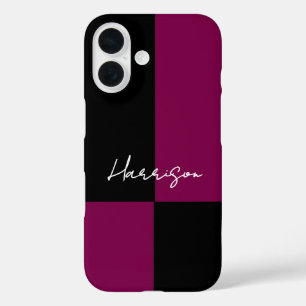 Farbblock Burgundy Schwarzer Minimaler Individuell iPhone 16 Hülle