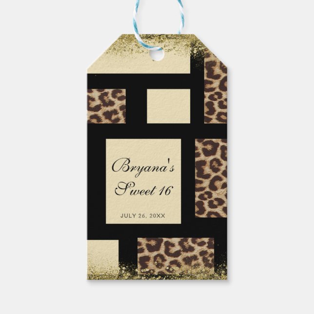 Farbblock Cream Ivory Black & Leopard Cheetah Geschenkanhänger (Vorderseite)