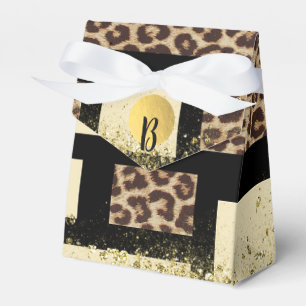 Farbblock Cream Ivory Black & Leopard Cheetah Geschenkschachtel