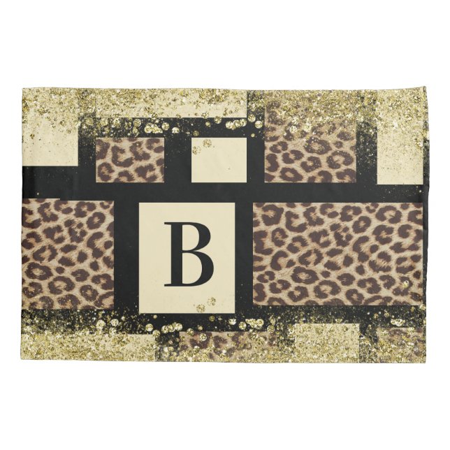 Farbblock Cream Ivory Black & Leopard Cheetah Kissenbezug (Rückseite)