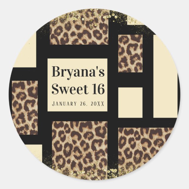 Farbblock Cream Ivory Black & Leopard Cheetah Runder Aufkleber (Vorderseite)