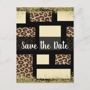 Farbblock Creme Elfenbein Schwarz Leopard Gepard Ankündigungspostkarte