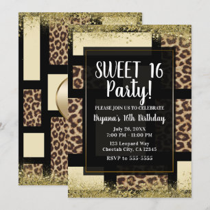 Farbblock-Creme Elfenbein Schwarz & Leopard Gepard Einladung