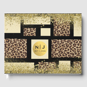 Farbblock-Creme Elfenbein Schwarz & Leopard Gepard Gästebuch