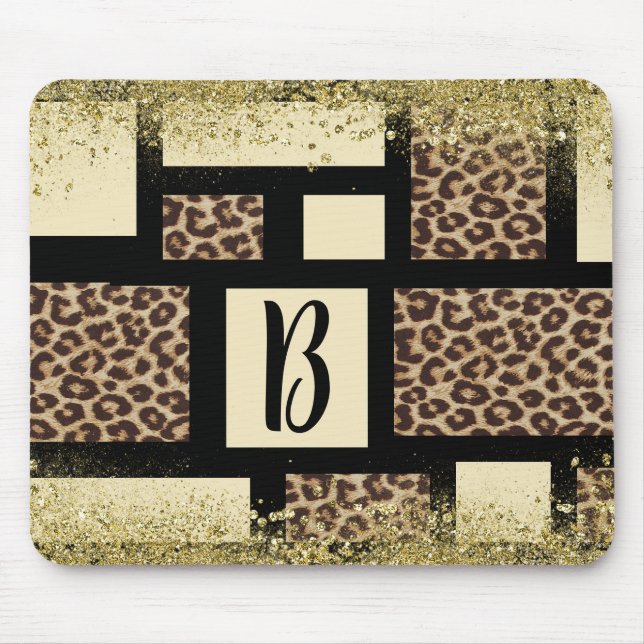 Farbblock Creme Elfenbein Schwarz & Leopard Gepard Mousepad (Vorne)