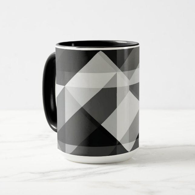Farbblock Geo Formen Tasse in Schwarz und Grau (Vorderseite Links)