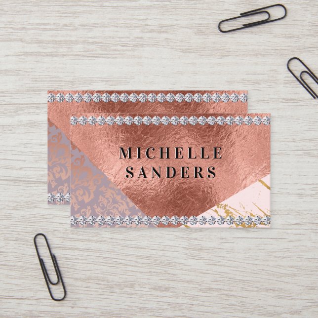Farbblock Gold Marmorplatte Rose Gold Foil | Diama Visitenkarte (Vorderseite/Rückseite Beispiel)
