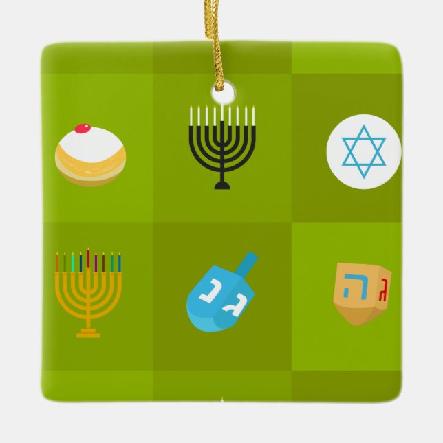 Farbblock grün hanukkah keramikornament (Vorderseite)