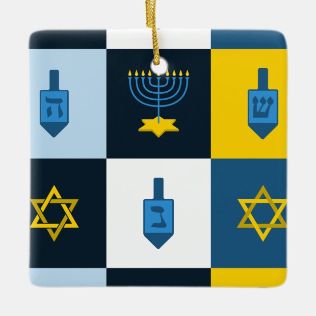 Farbblock hebrew hanukkah keramikornament (Vorderseite)